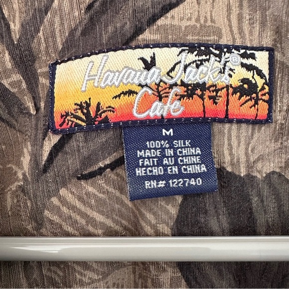 Havana Jack's Cafe Button Down Shirt Men's M Hawaiian Palm Trees Silk beige - Picture 6 of 10